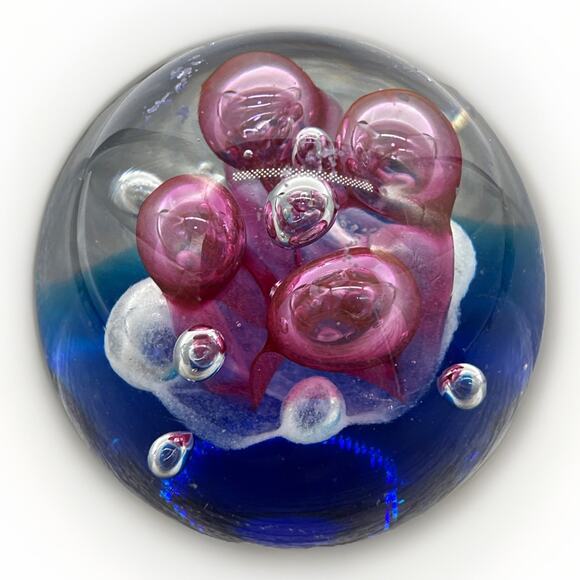 Glass Paperweight 2.5” Pink, White, And Blue Large And Small Bubbles {18} - Picture 1 of 16